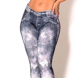 BRAZILIAN FITNESS Fake Jeans Torn Legging Dark